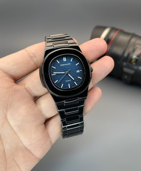 Patek Philippe Blue Dial Metal Belt Watch For Men's