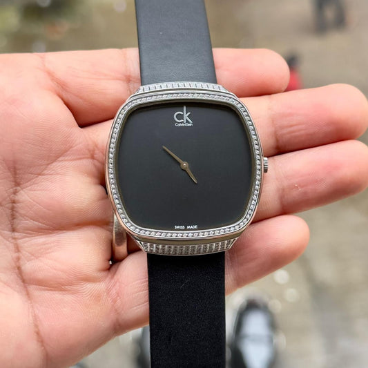 Calvin Klein Silver Diamond Dial Leather Belt Men's Watch