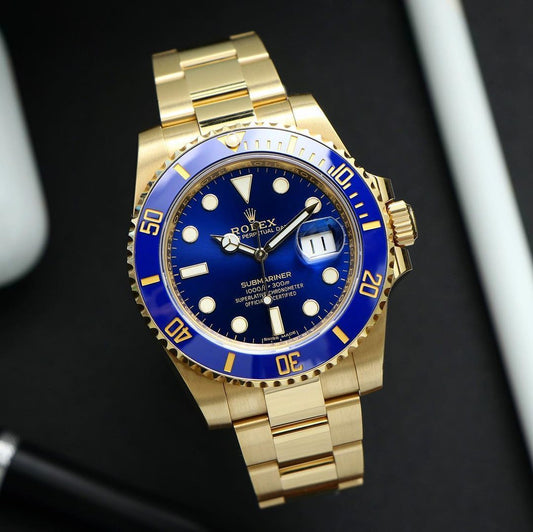 Rolex Submariner Quartz Gold Blue Dial Watch For Men's