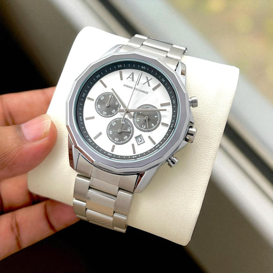 A X White Dial Chronograph Metal Belt Men's Watch