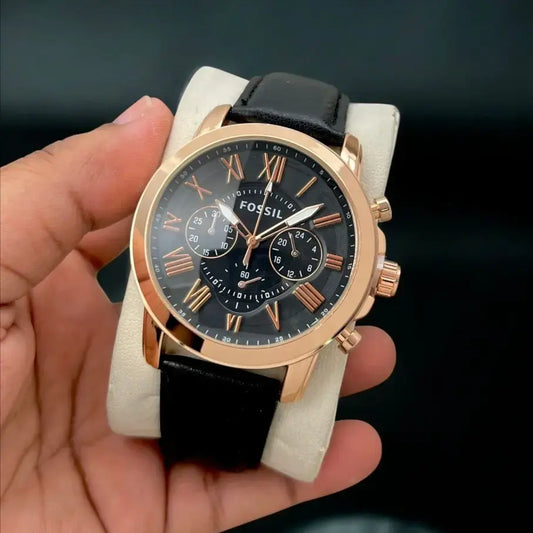 Fossil Black Rose Gold Dial All Chronograph Working Men's Watch