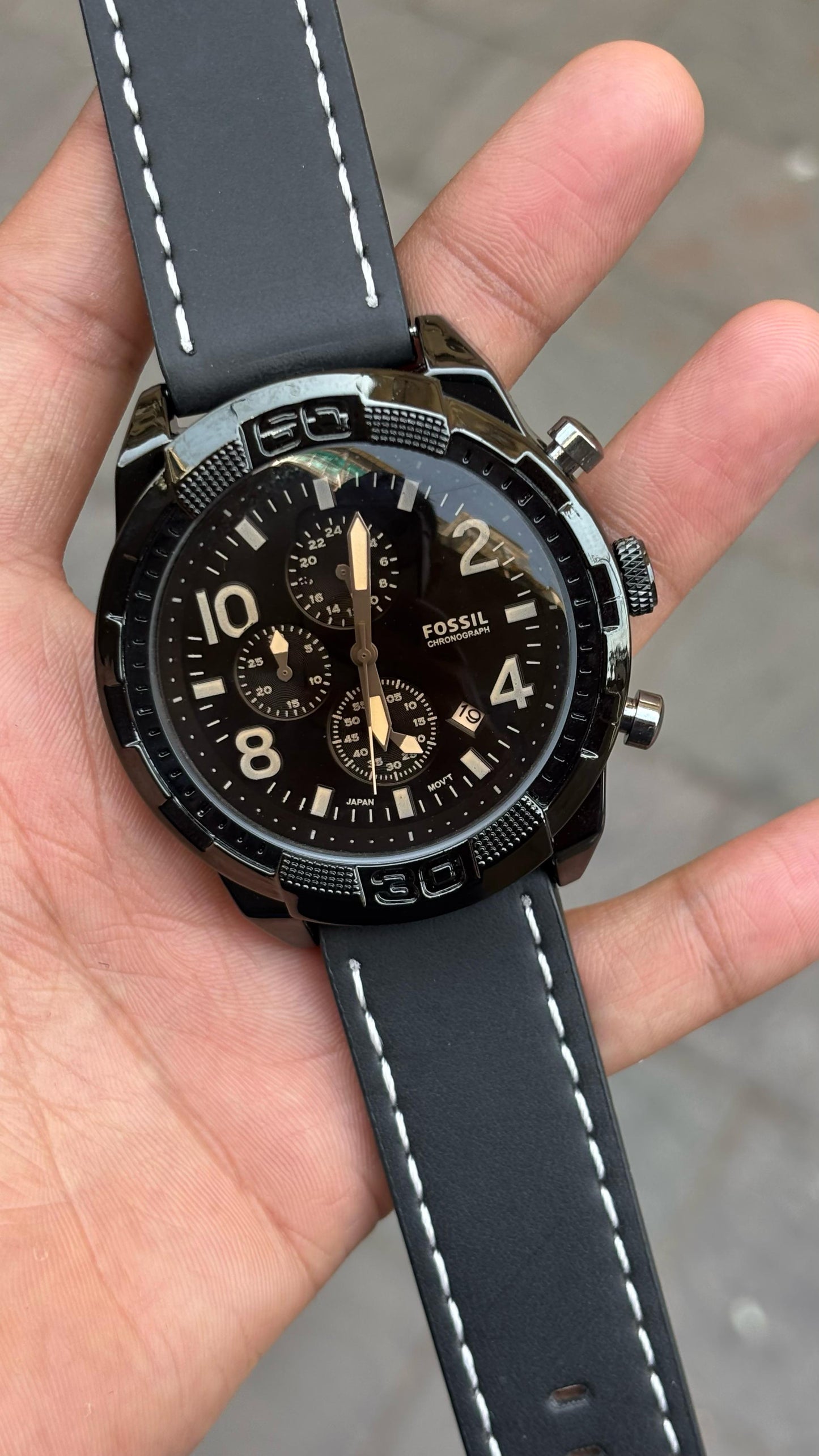 Fossil Black Dial Chronograph Leather Belt Watch For Men's