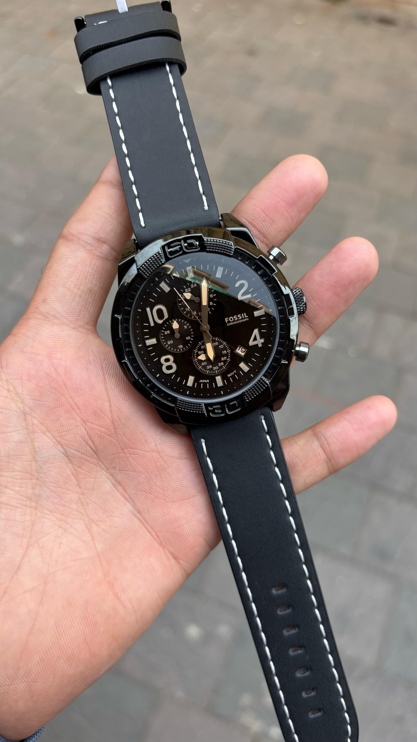 Fossil Black Dial Chronograph Leather Belt Watch For Men's