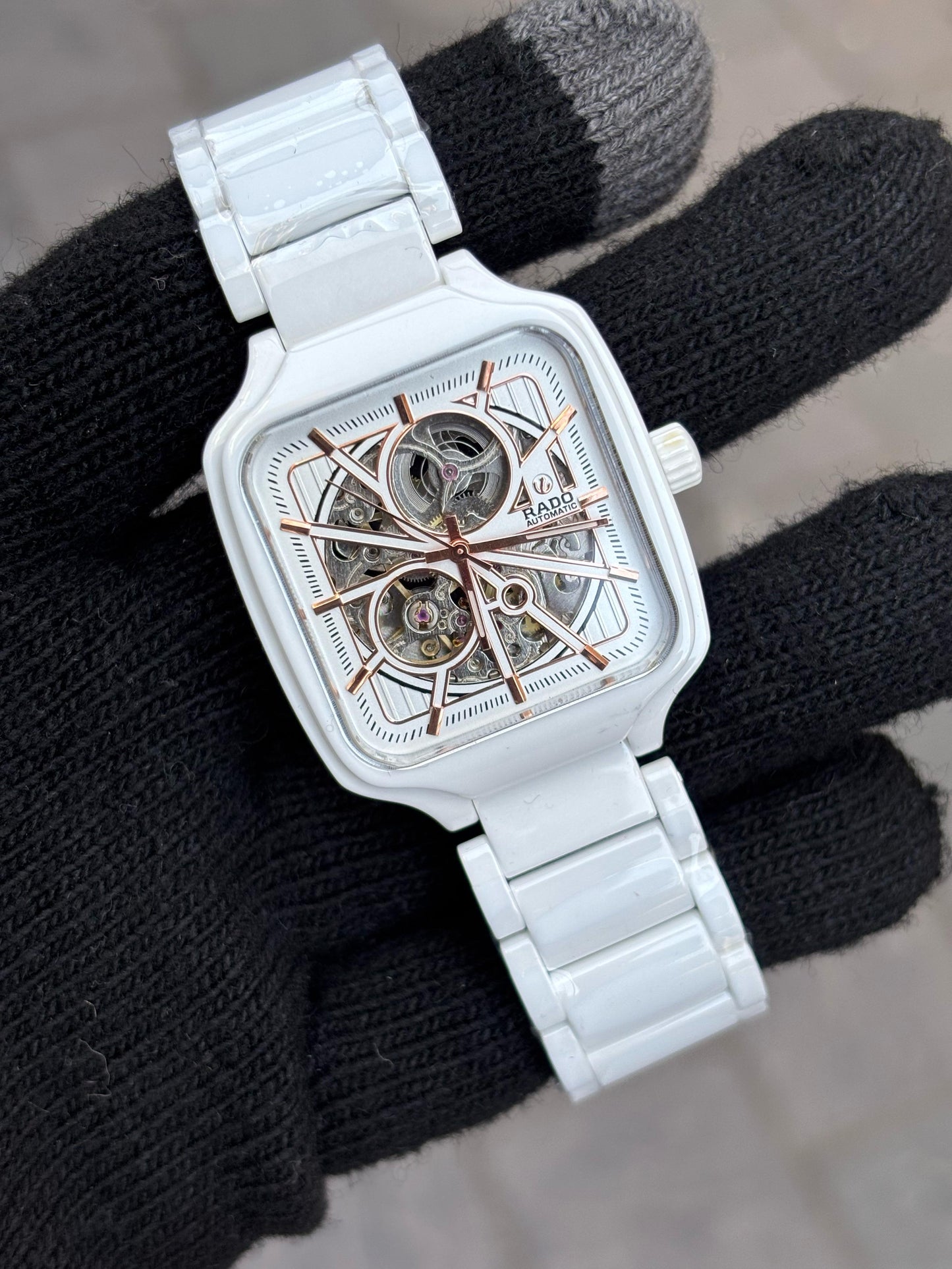 Rado White Dial Ceramic Automatic Open Heart Watch For Men's