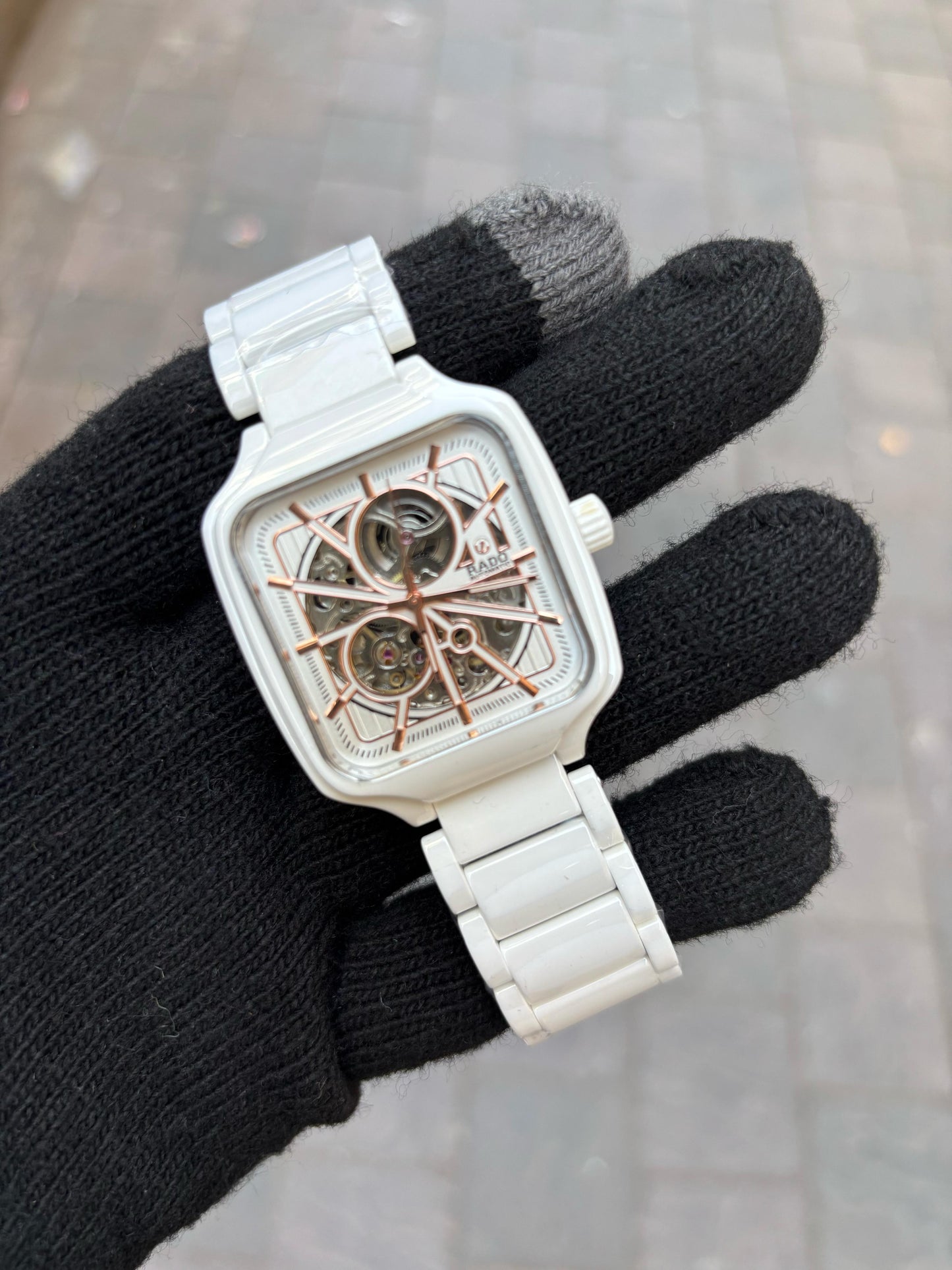 Rado White Dial Ceramic Automatic Open Heart Watch For Men's