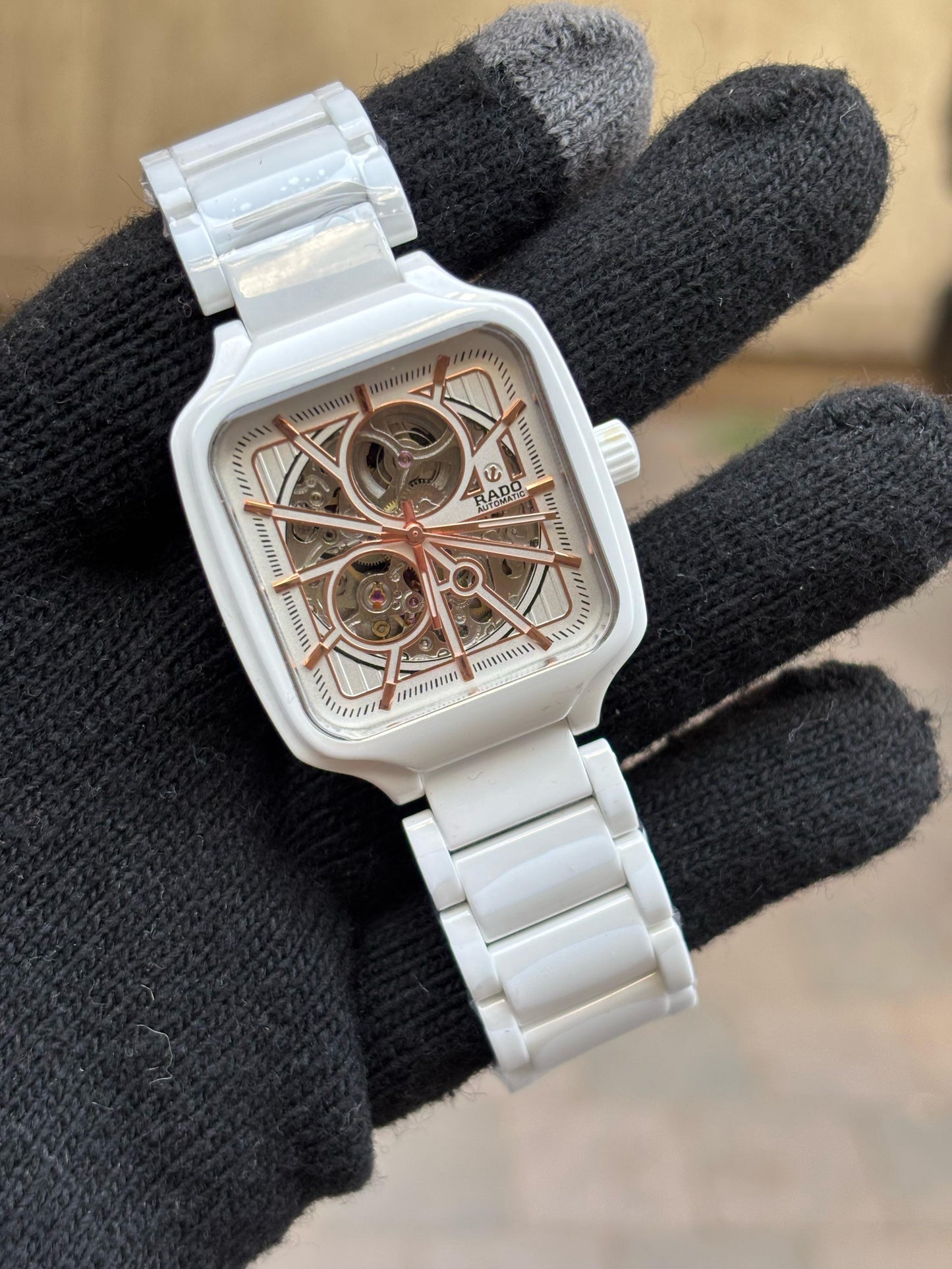 Rado White Dial Ceramic Automatic Open Heart Watch For Men's