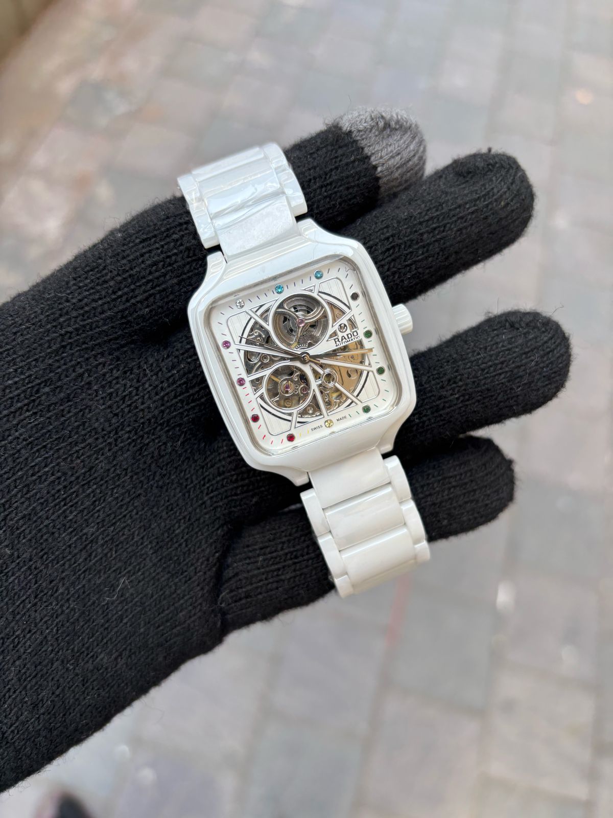 Rado White Rainbow Dial Ceramic Automatic Open Heart Watch For Men's