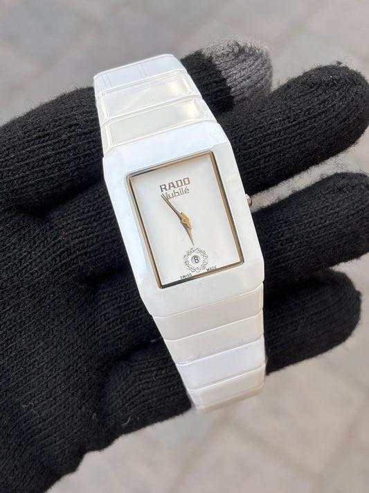 Rado Square Silver White Dial Ciramic Belt Men's Watch