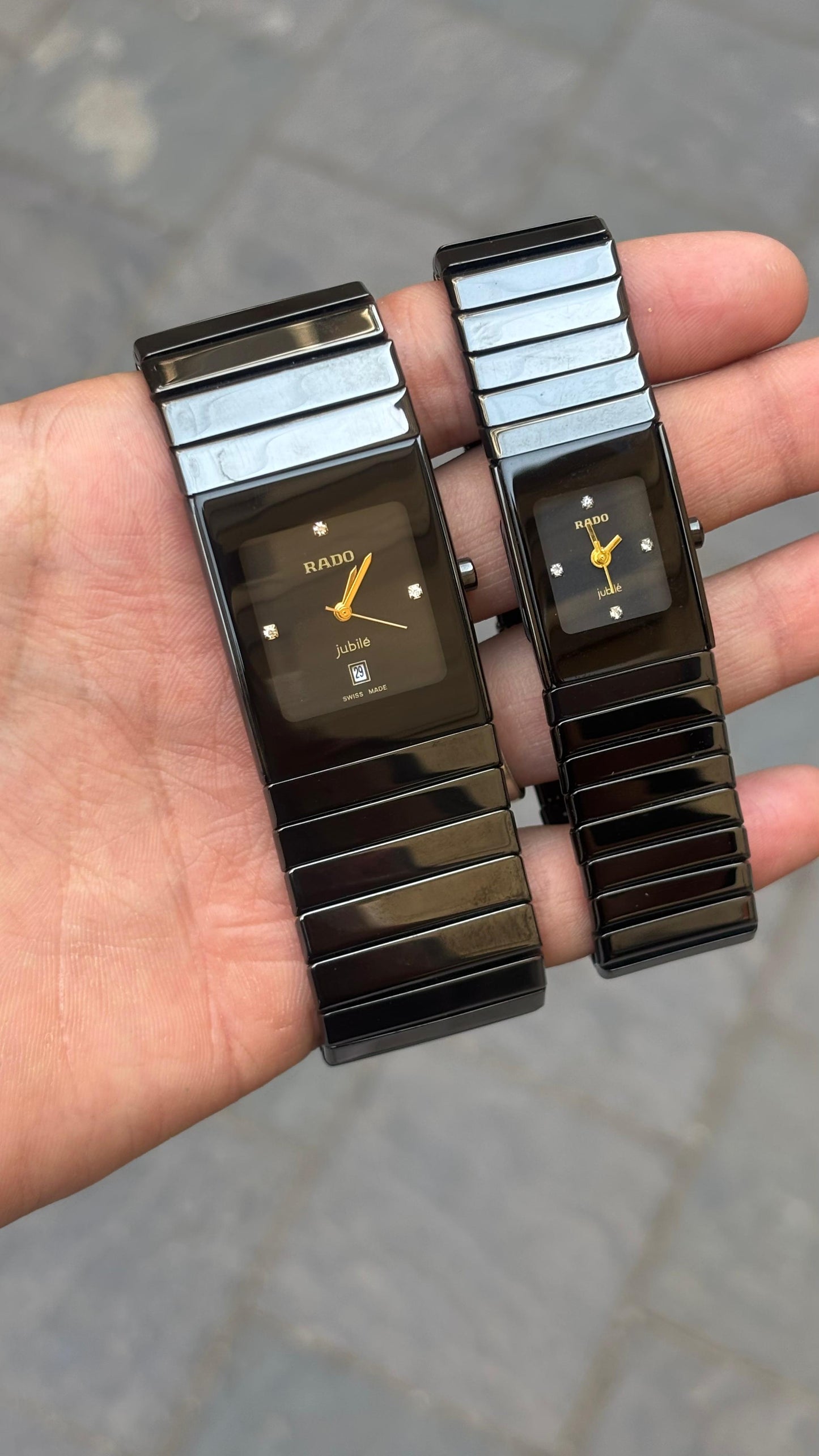 Rado Square Black Dial Couple Watch