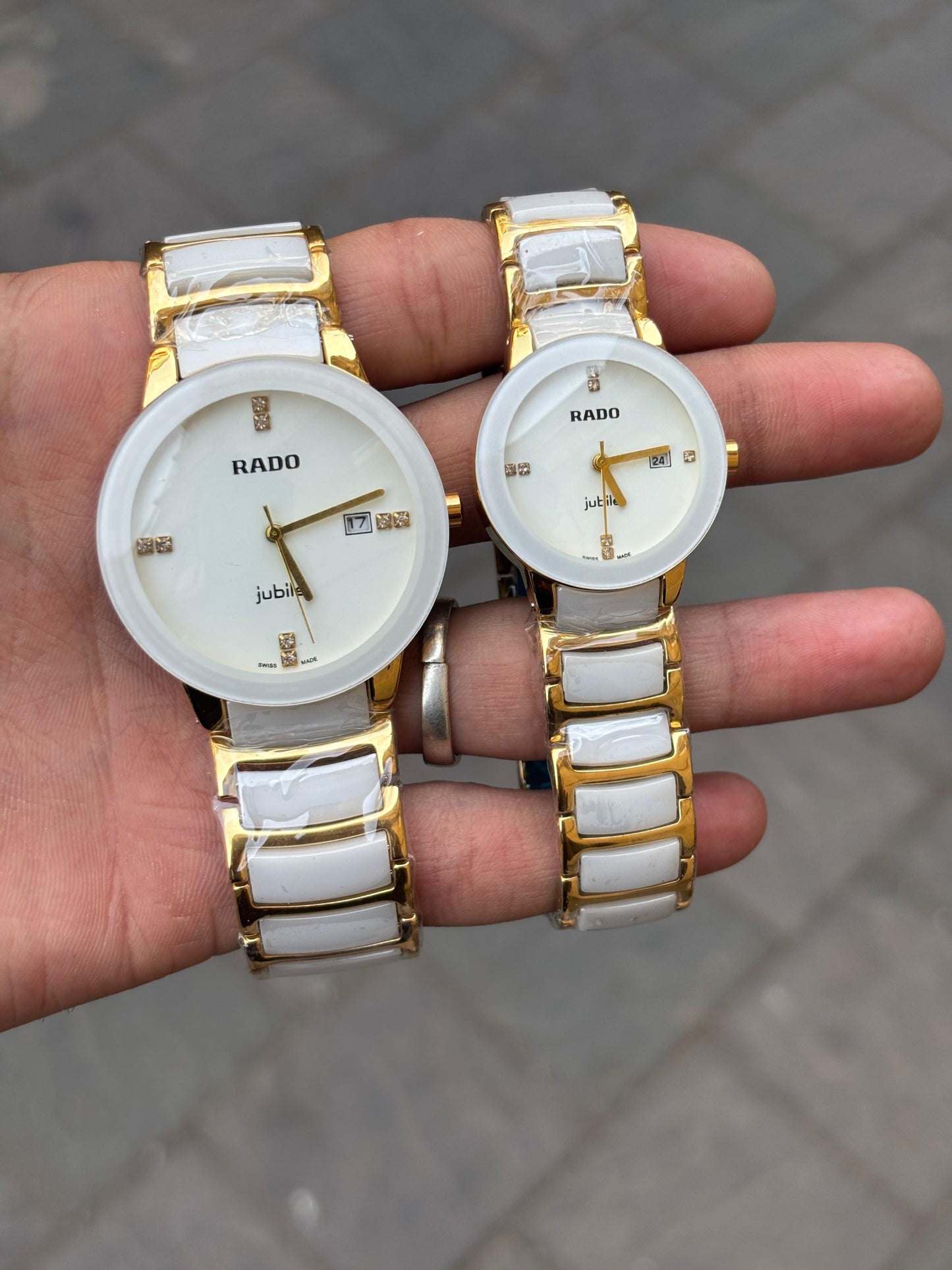 Rado Gold White Ceramic Watch For Couple