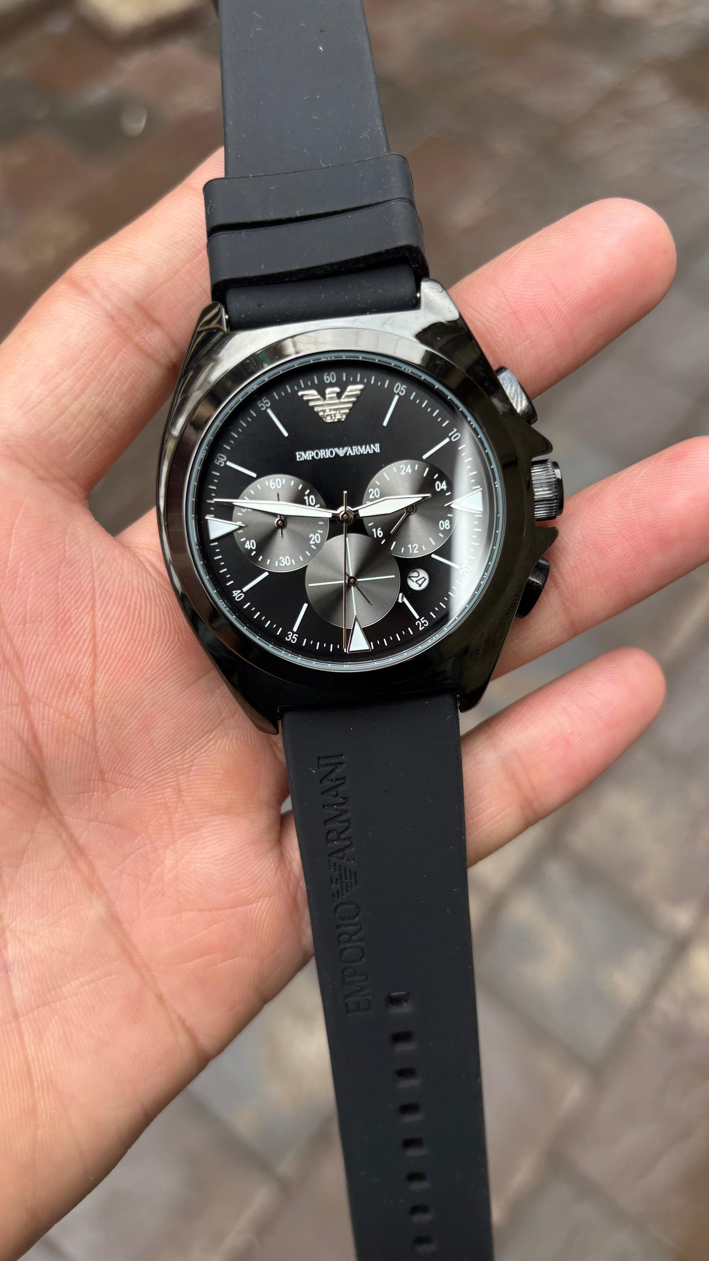 Emporio Armani black chronograph Silicone belt Men's watch