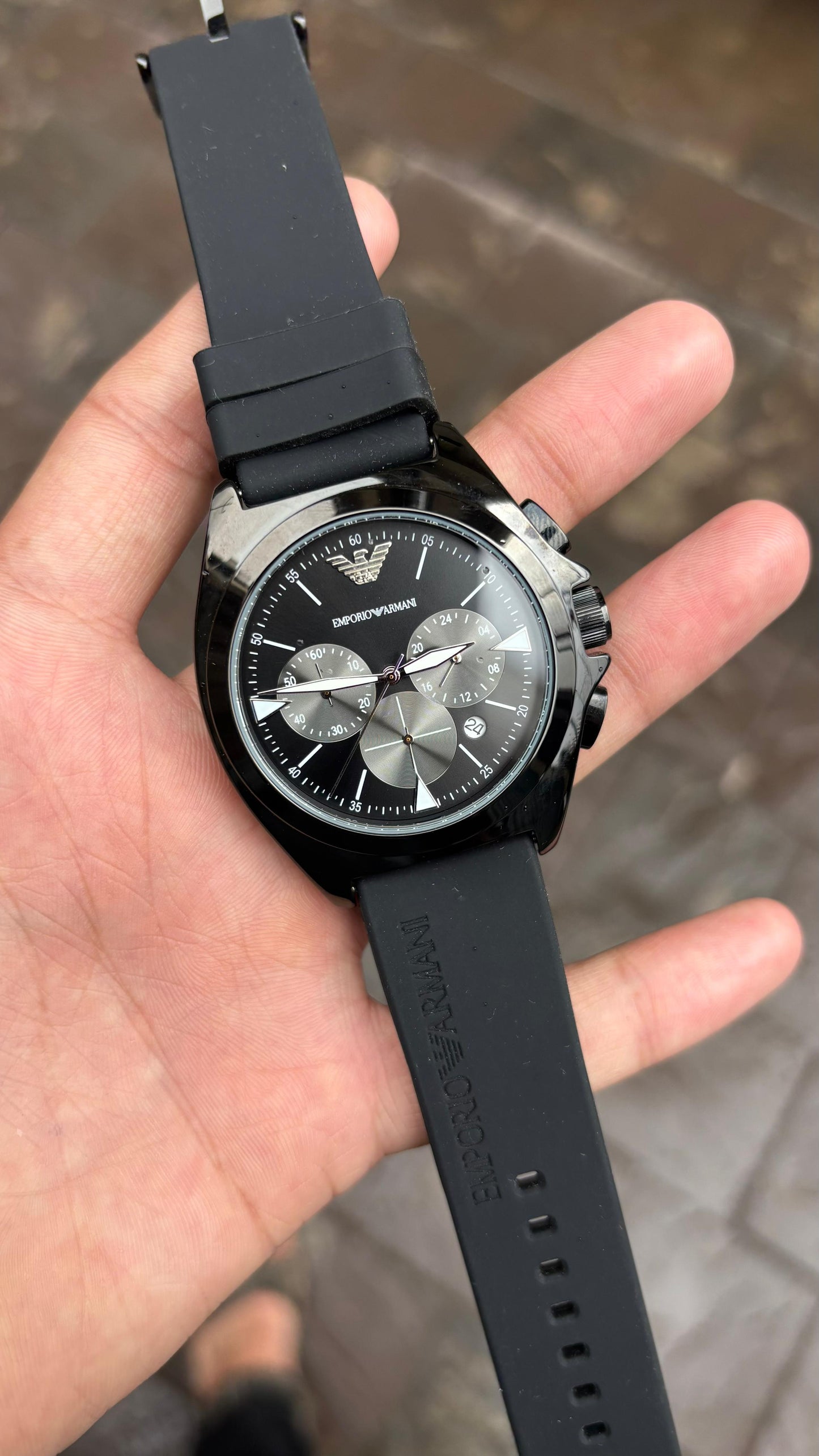 Emporio Armani black chronograph Silicone belt Men's watch