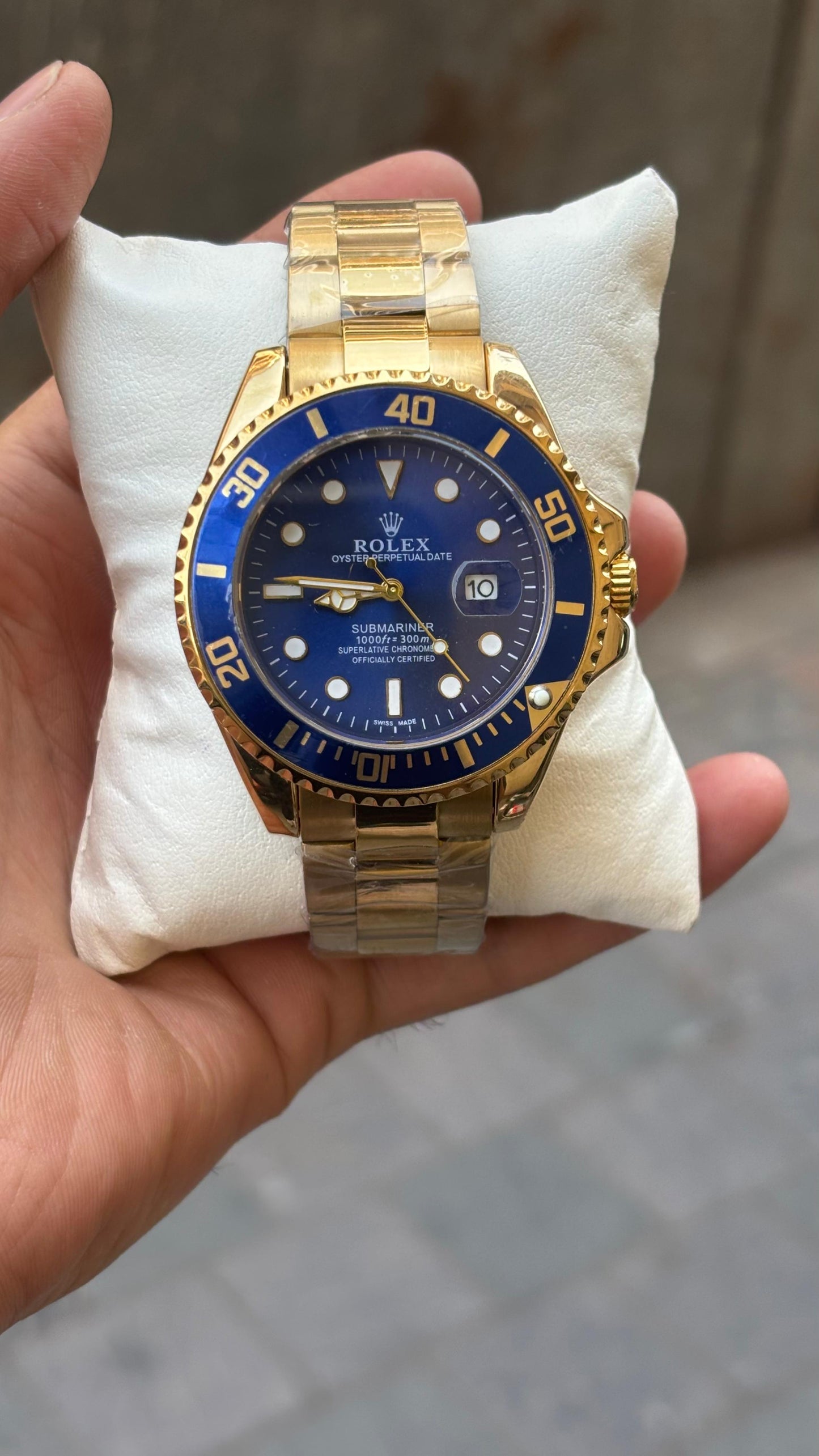 Rolex Submariner Quartz Gold Blue Dial Watch For Men's