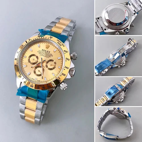 Ro-le-x Automatic Golden Dial Analog Chronograph Chain Metal Men's Watch
