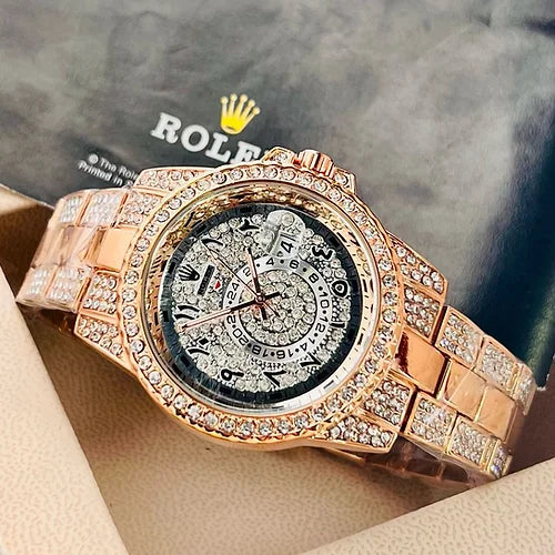 Ro-le-x Analog Rose Gold Arabic Diamond Men’s Watch