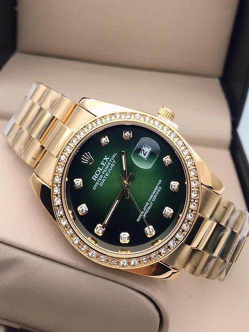 Ro-le-x Green Gold Dial Metal Belt Men's watch –