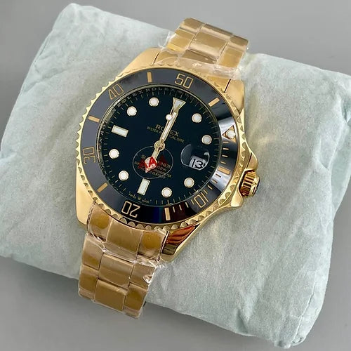 Ro-le-x Automatic Golden And Black Dial Analog Quartz Chain Metal Men Watch