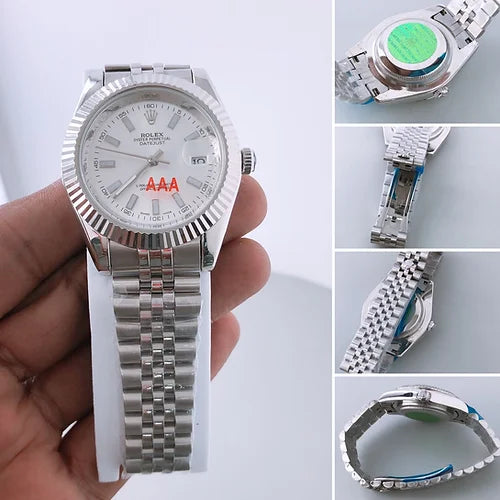 Rol-ex Automatic Silver Dial Analog Silver Chain Metal Men's Watch