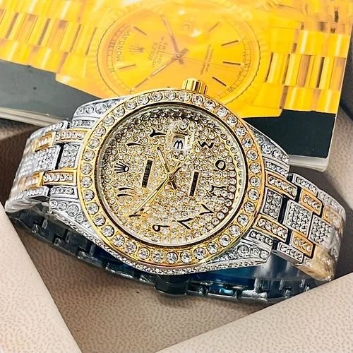 Ro-le-x Men’s Analog gold Arabic Diamond Watch