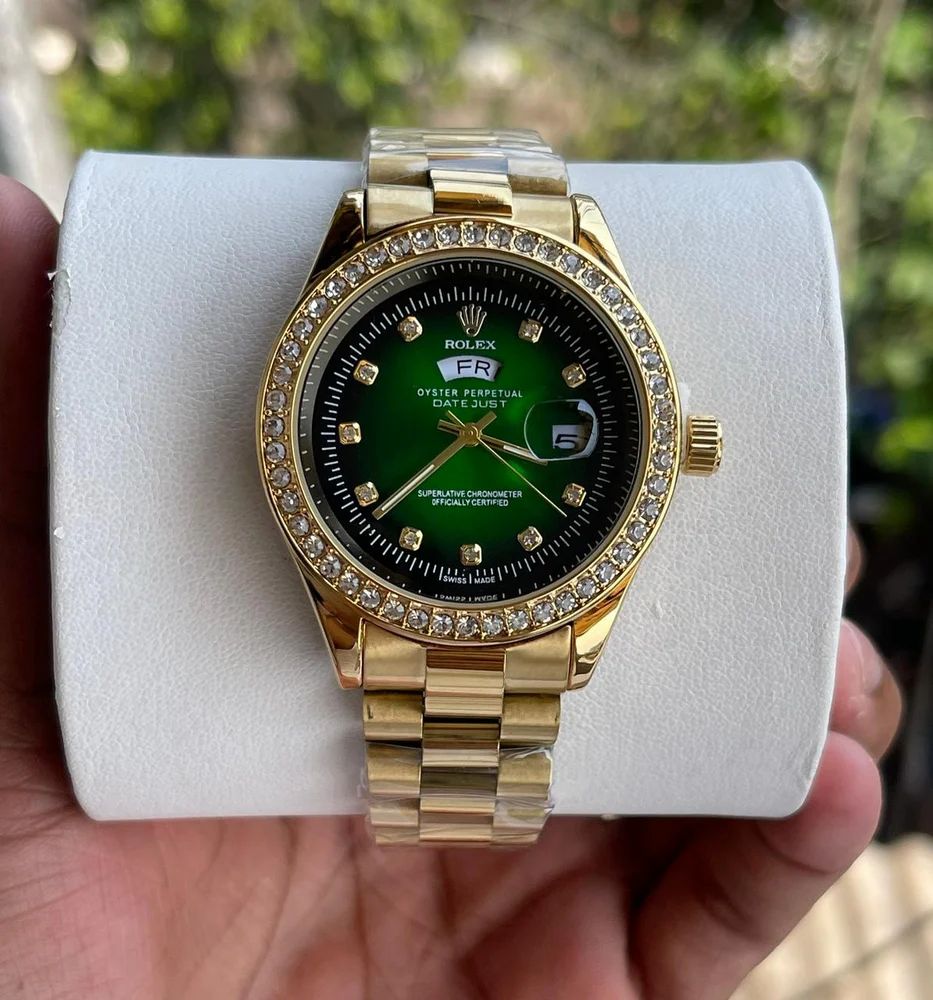 Rol ex Green Dial Analog Quartz Chain Metal Round For Men's Watch