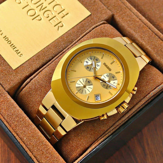 Rado Diastar Gold Dial Chronograph Steel High Quality Men's Watch