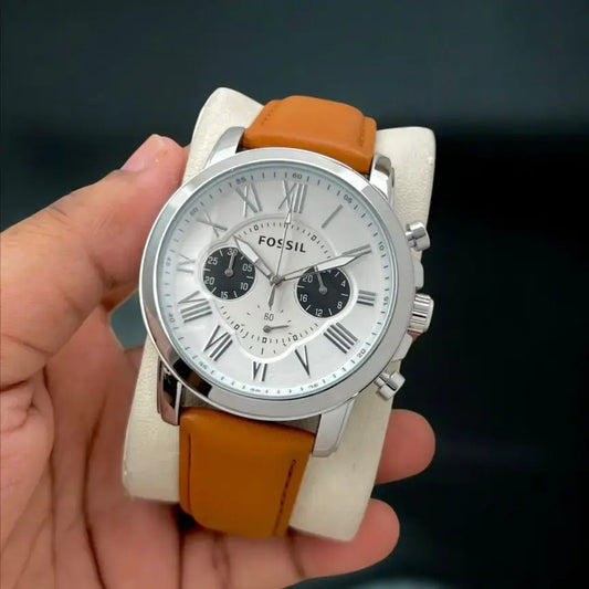 Fossil White Dial All Chronograph Working Leather Belt Men's Watch