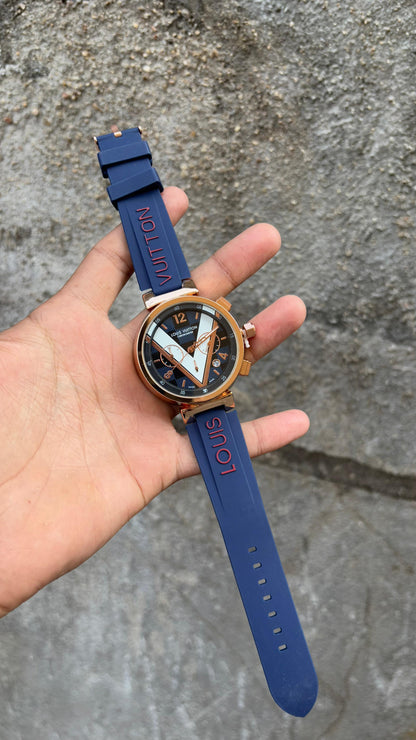 Louis Vuitton Chronograph Blue Silicone Belt Men's Watch