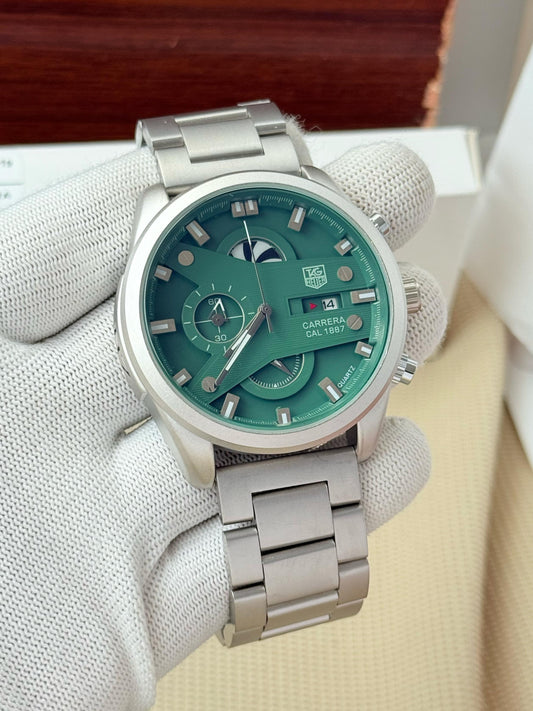 Tag Heuer Grand Carrera 1887 Green Dial Metal Belt Watch For Men's