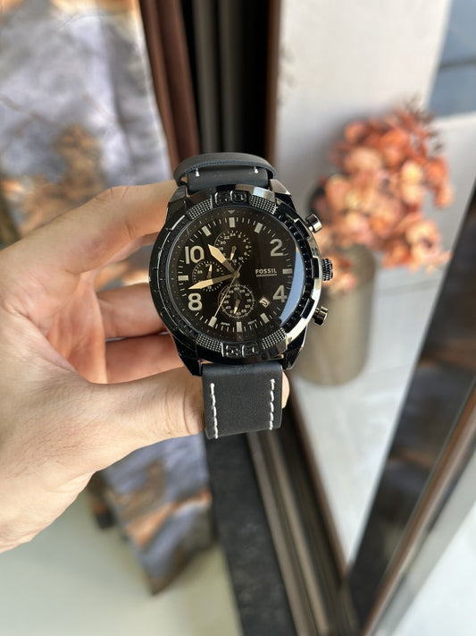 Fossil Black Dial Chronograph Leather Belt Watch For Men's