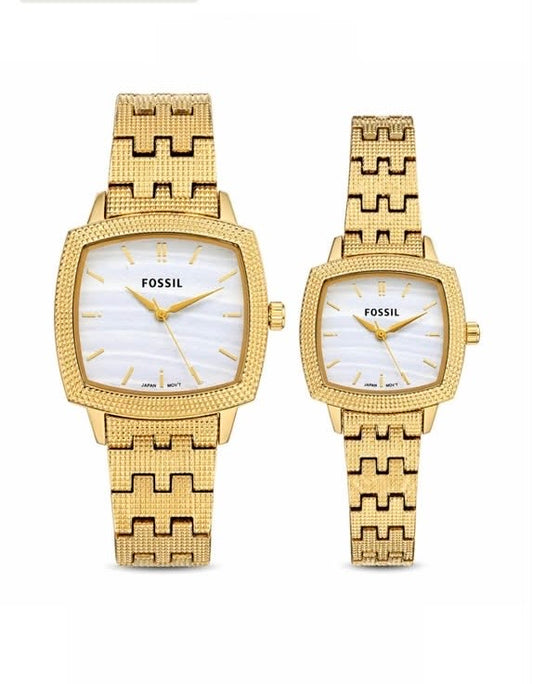 Fossil Nick Jonas White Dial Metal Belt Couple Watch