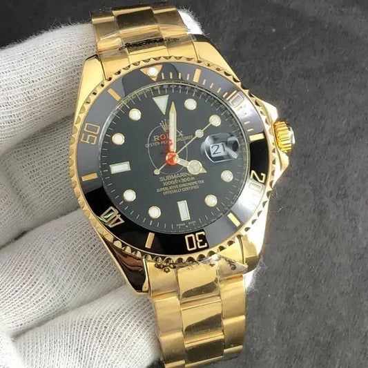 Ro-le-x Automatic Golden And Black Dial Analog Quartz Chain Metal Men Watch