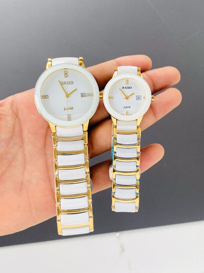 Rado Gold White Ceramic Watch For Couple