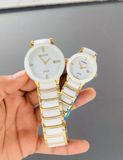 Rado Gold White Ceramic Watch For Couple