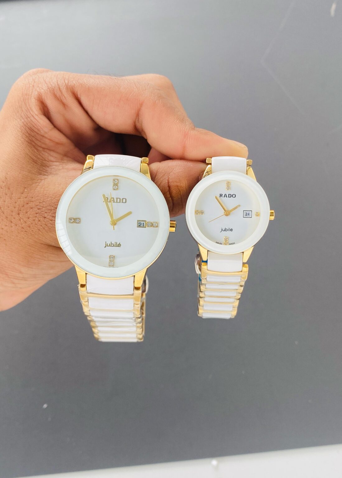 Rado Gold White Ceramic Watch For Couple