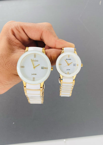 Rado Gold White Ceramic Watch For Couple