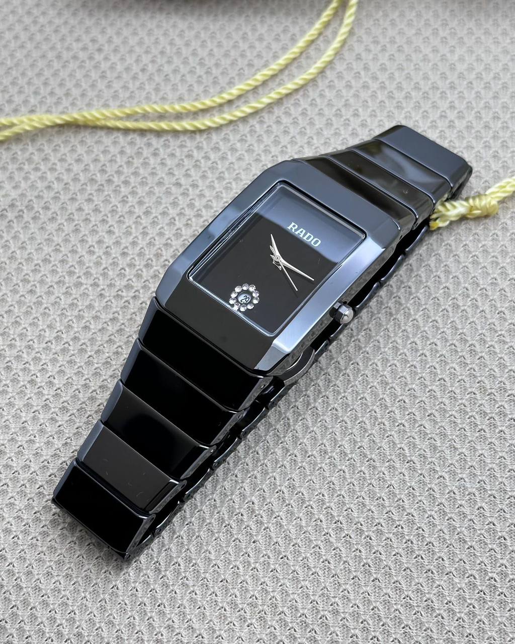 Rado Square Silver Black Dial Ciramic Belt Men's Watch
