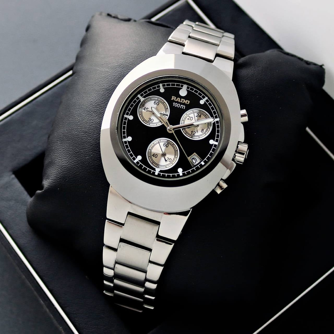 Rado Diastar Black Dial Chronograph Steel High Quality Watch For Him