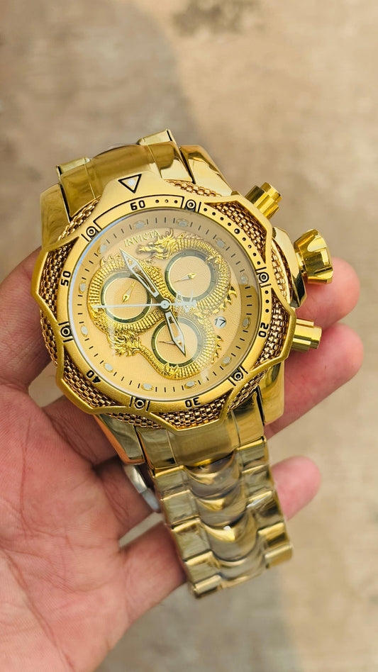Invicta Gold Dial Watch For Men's