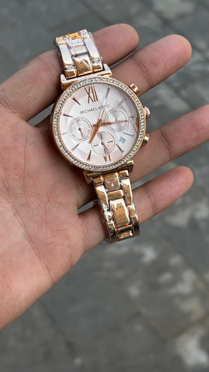 Michael kors Chronograph Rose Gold Dial Metal Belt Women's Watch