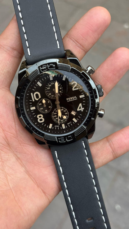 Fossil Black Dial Chronograph Leather Belt Watch For Men's