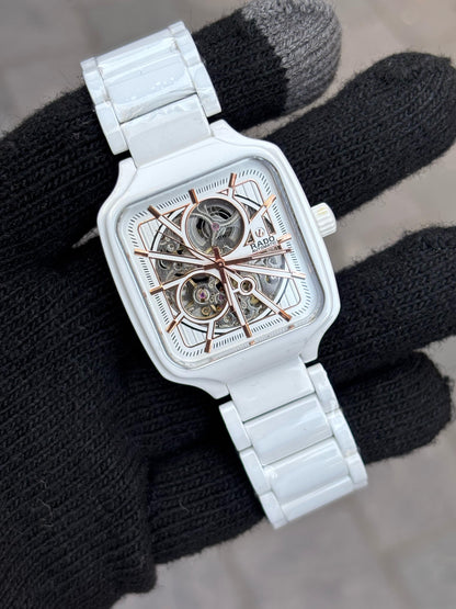 Rado White Dial Ceramic Automatic Open Heart Watch For Men's
