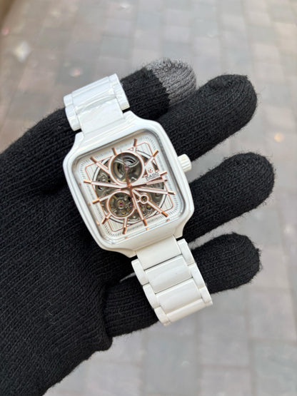 Rado White Dial Ceramic Automatic Open Heart Watch For Men's