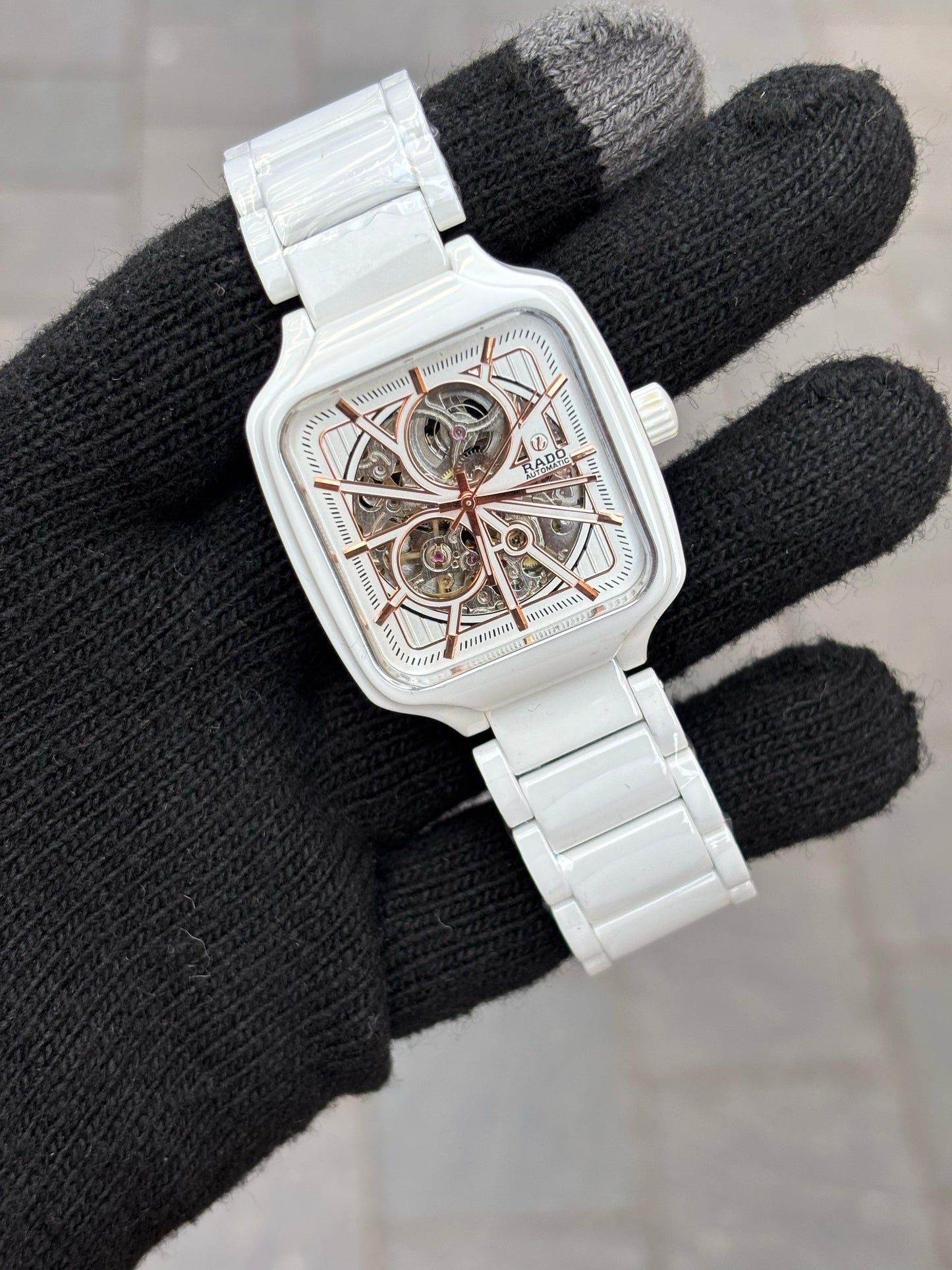 Rado White Dial Ceramic Automatic Open Heart Watch For Men's