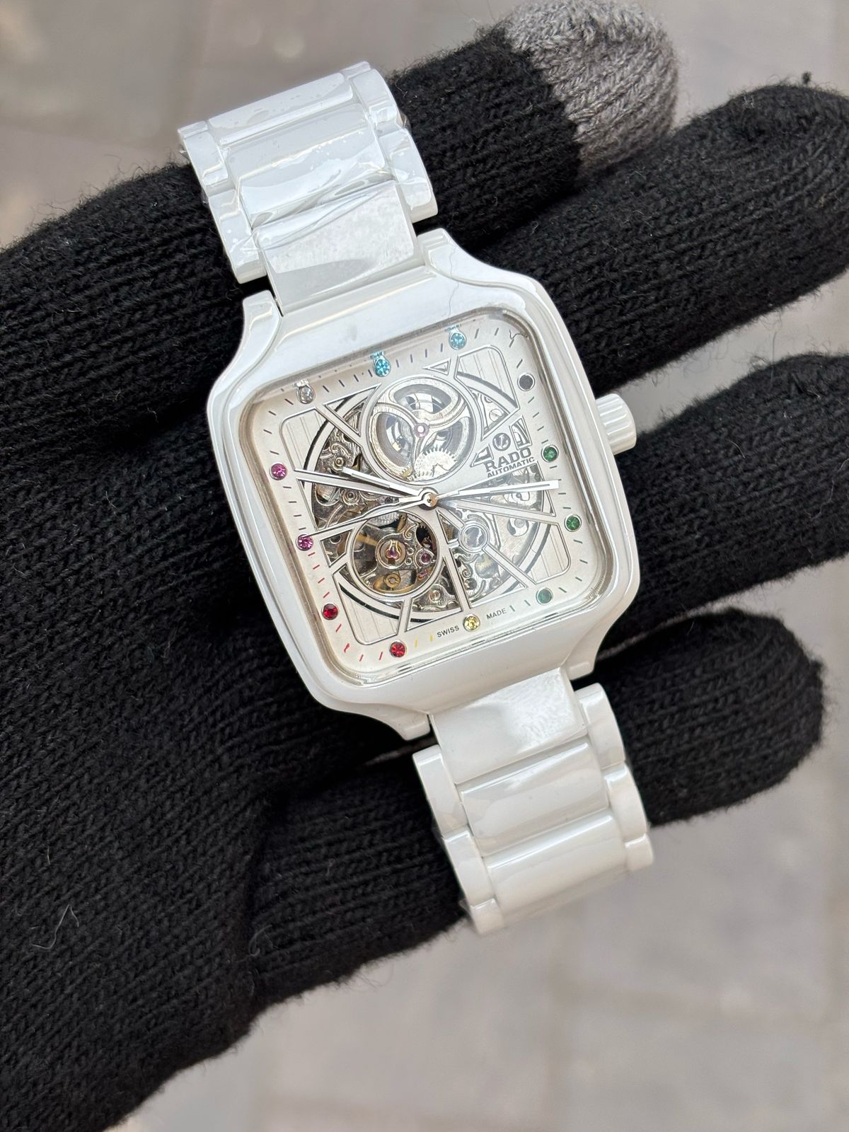 Rado White Rainbow Dial Ceramic Automatic Open Heart Watch For Men's