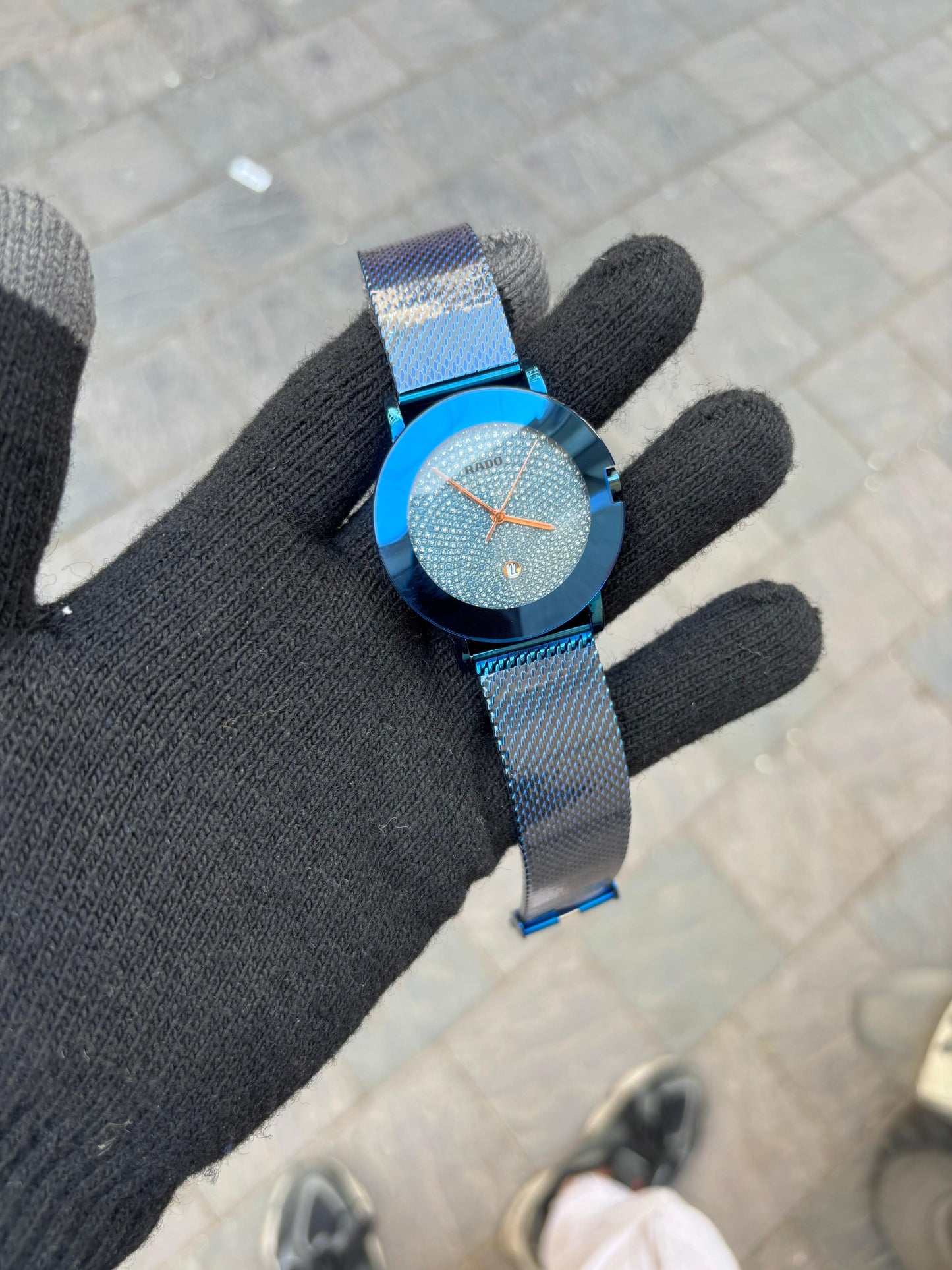 Rado Swiss Time Blue Round Dial Mens Analog Wrist Watch