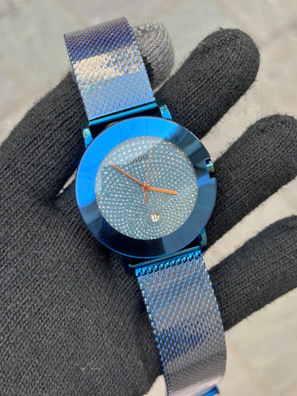 Rado Swiss Time Blue Round Dial Mens Analog Wrist Watch