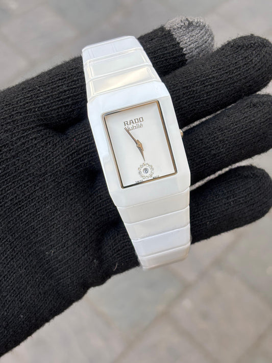 Rado Square Silver White Dial Ciramic Belt Men's Watch