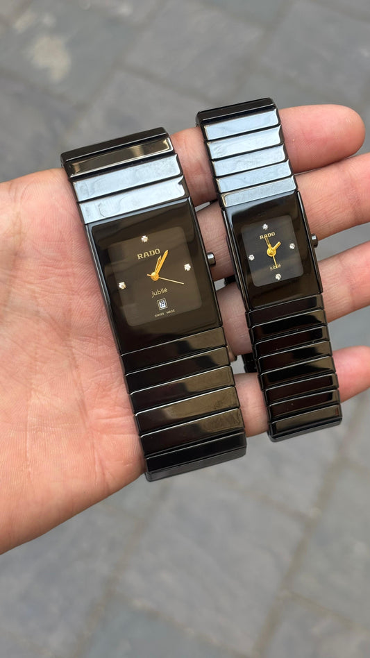 Rado Square Black Dial Couple Watch