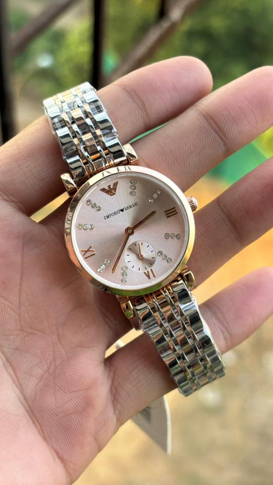 Emporio Armani Rose Gold Dial Chronograph Watch For Women's