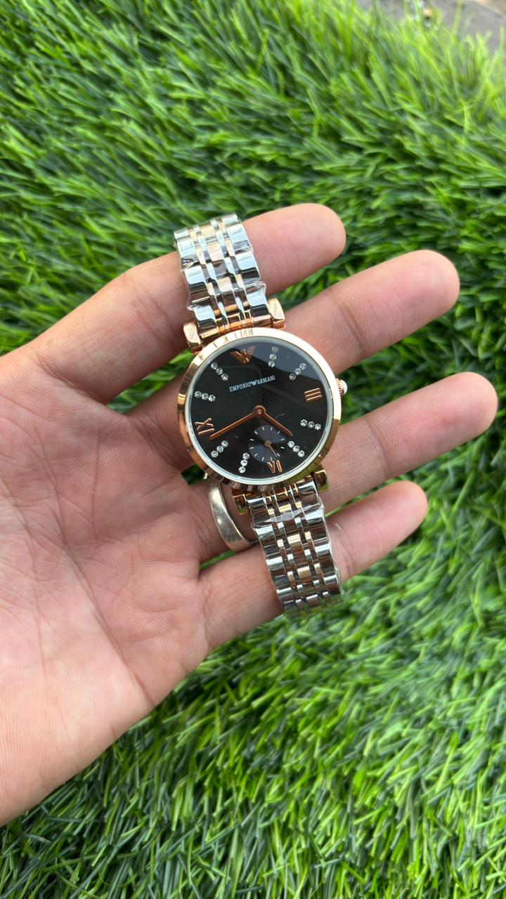 Emporio Armani Black Dial Chronograph Watch For Women's